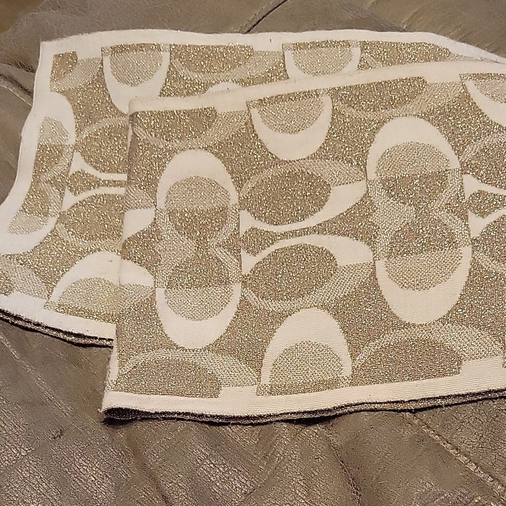 Coach cream and gold metallic, monogram, reversible scarf - Picture 1 of 5
